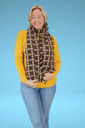 Wool and Cashmere Scarf in Brown Check
