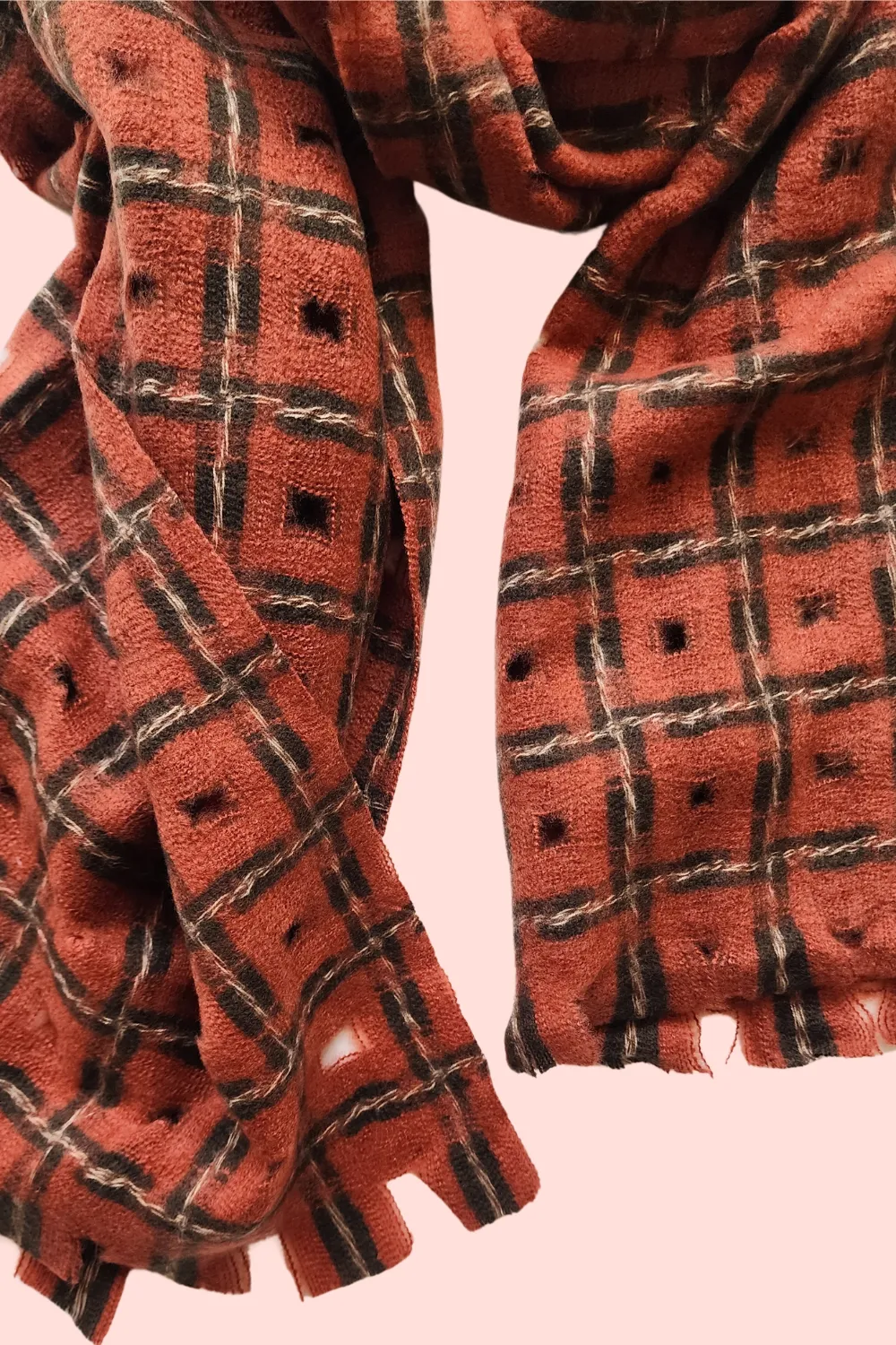 Wool and Cashmere Scarf in Rust Check