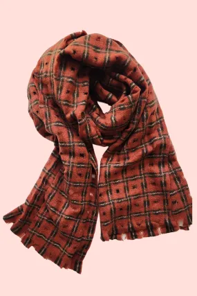 Wool and Cashmere Scarf in Rust Check